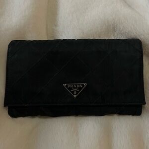 Prada Black Quilted Nylon long wallet